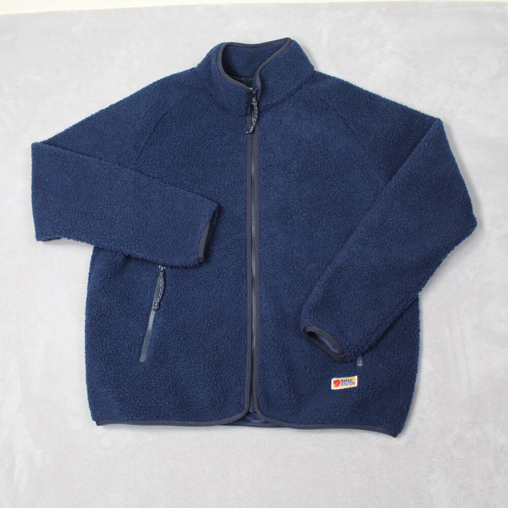 Fjallraven Full Zip Jacket Womens Large Navy Blue Sherpa Fleece Outdoor Hiking